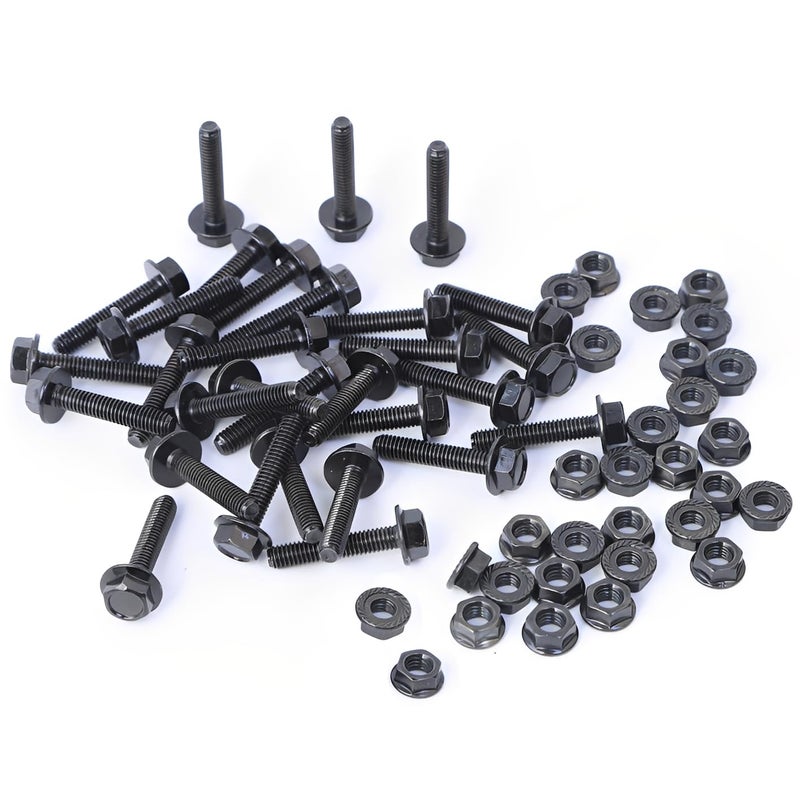 Minho M6-1.0 x 30mm Flange Head Bolts in Carbon Steel Material,Flange Hexagon Screws Come with Flange Nuts,Black Oxide Finish Plated,Full Thread, 30 Sets - Image 2